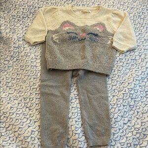 Hatley Baby Cute Cat Sweater and Silver Pants